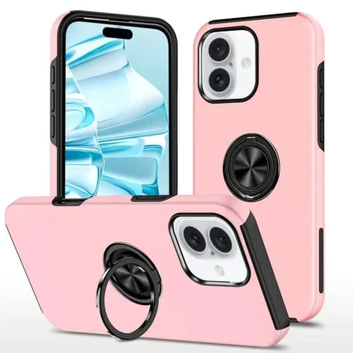 Funda para Teléfono iPhone 16 Plus con Soporte de Anillo Magnético (Oro Rosa)