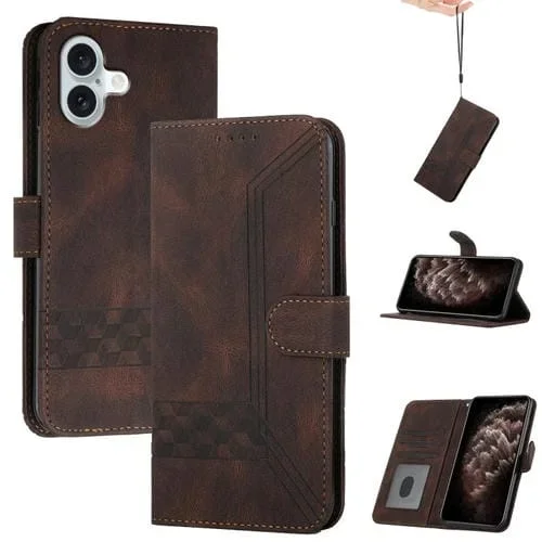 Funda para Teléfono iPhone 16 Plus Cuero con Tapa Cubic Skin Feel (Marrón)