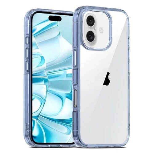 Funda para Teléfono iPhone 16 Plus PC Hybrid TPU a Prueba de Golpes Cobertura Total (Azul Transparente)