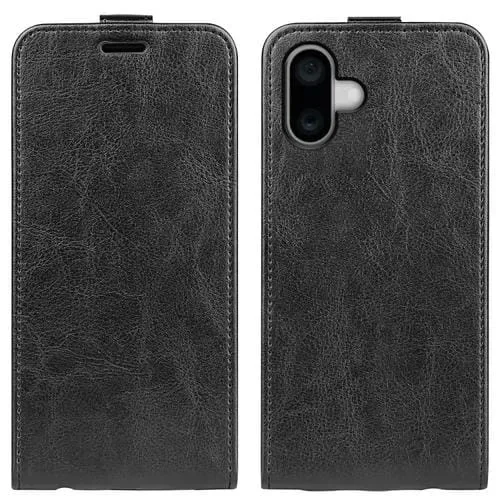 Funda para Teléfono iPhone 16 Plus R64 Cuero Tapa Vertical Única Textura (Negro)