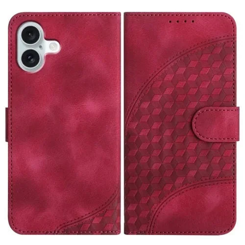 Funda para Teléfono iPhone 16 Plus Yx0060 Cuero Relieve Cabeza de Elefante con Cordón (Rojo Rosa)