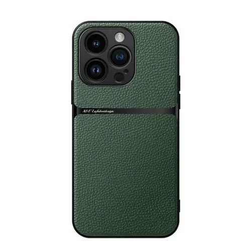 Funda para Teléfono iPhone 16 Pro con Tapa Magnética Piel de Lichi a Prueba de Golpes (Verde)