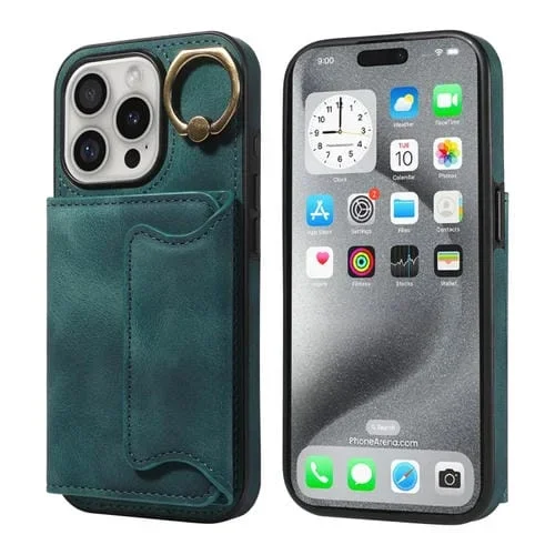 Funda para Teléfono iPhone 16 Pro con Tarjetero y Hebilla de Anilla (Verde)