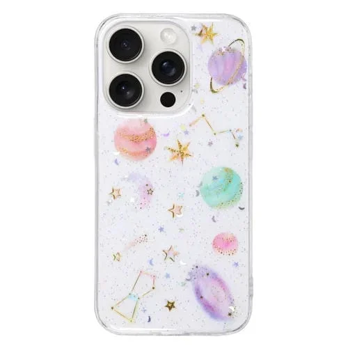 Funda para Teléfono iPhone 16 Pro Cosmic Star Glitter Epoxy TPU (Púrpura Transparente)