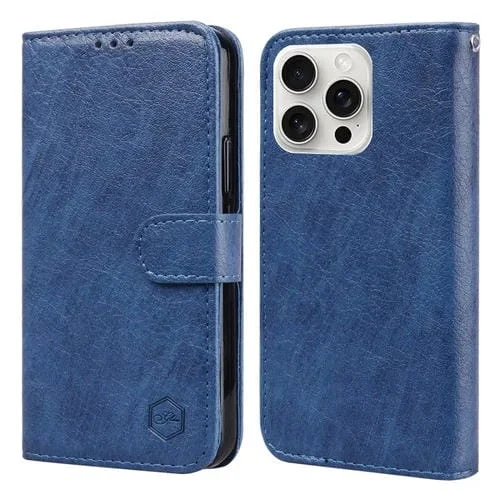Funda para Teléfono iPhone 16 Pro Cuero Pu + TPU Sensación Piel Aceitada (Azul Oscuro)