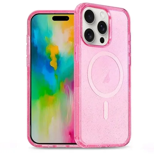 Funda para teléfono iPhone 16 Pro Glitter Powder TPU Hybrid con Magsafe (Rosa)