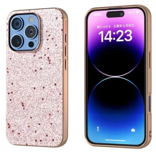 Funda para Teléfono iPhone 16 Pro Marco Galvanizado Purpurina Prueba de Golpes (Dorado y Rosa)