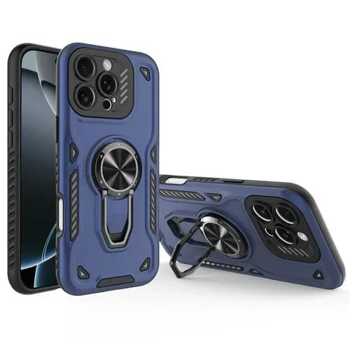 Funda para Teléfono iPhone 16 Pro Max con Soporte Giratorio Metal TPU PC (Azul Oscuro)