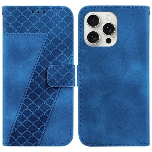 Funda para Teléfono iPhone 16 Pro Max Cuero con Relieve en Forma de Siete (Azul)