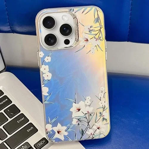 Funda para teléfono iPhone 16 Pro Max Galvanoplastia Láser Flor Textura TPU (Morning Glory Ah16)