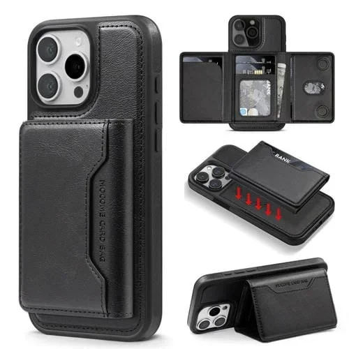 Funda para Teléfono iPhone 16 Pro Max Multifuncional con Ranuras para Tarjetas Magsafe (Negra)