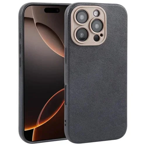 Funda para Teléfono iPhone 16 Pro Max Parte Trasera Piel Sintética Lisa (Negra)