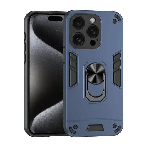 Funda para Teléfono iPhone 16 Pro Max Soporte Anillo Metal Prueba de Golpes (Azul)