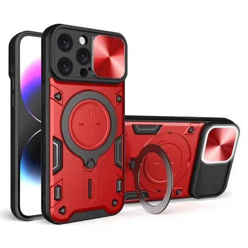 Funda para Teléfono iPhone 16 Pro Max Soporte Magnético Deslizante Textura de Cd (Rojo)