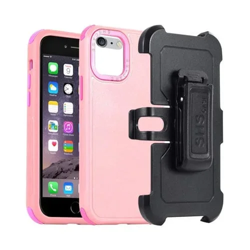 Funda para Teléfono iPhone 6 Plus 7 Plus 8 Plus 3 en 1 PC y TPU (Rosa + Rojo Rosa)