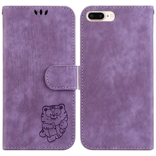Funda para Teléfono iPhone 7 Plus/8 Plus Cuero con Relieve Little Tiger (Púrpura)