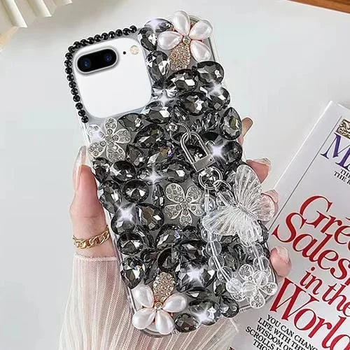 Funda para Teléfono iPhone 7 Plus/8 Plus Hecha a Mano con Diamantes y Mariposas para PC (Negro)