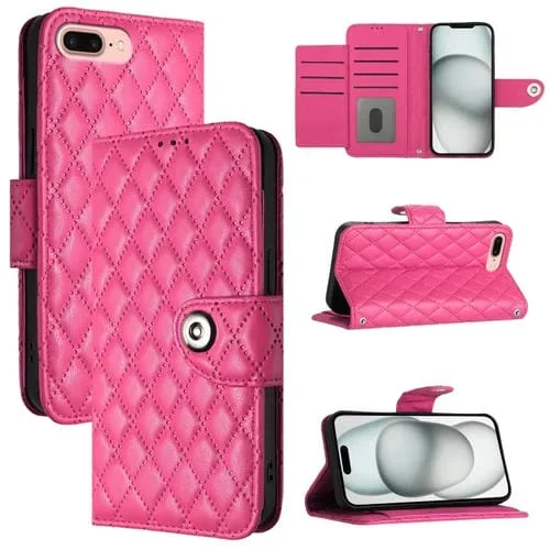 Funda para Teléfono iPhone 8 Plus 7 Plus 6S Plus Tapa Cuero Textura Rómbica Cordón (Rojo Rosa)