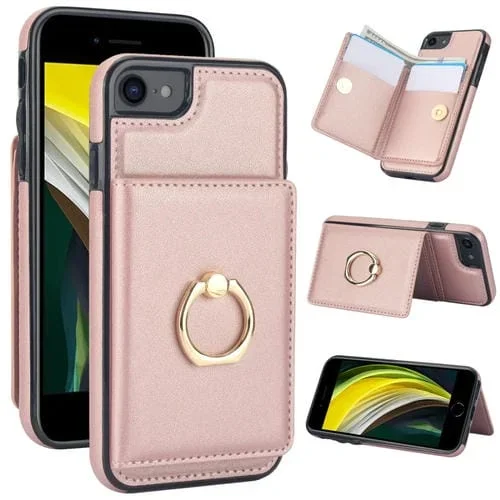 Funda para teléfono iPhone 8 Plus/7 Plus con soporte para anillo y tarjeta antirrobo Rfid (Oro Rosa)
