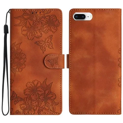 Funda para Teléfono iPhone 8 Plus 7 Plus PU Mariposa y Flor de Cerezo En Relieve (Marrón)