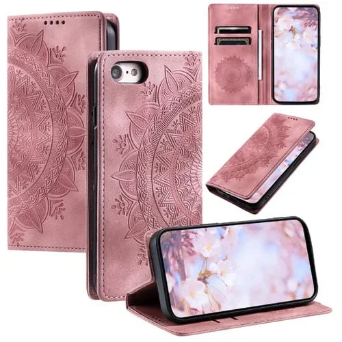 Funda para Teléfono iPhone SE 2022/2020/8/7 Cuero Magnético Relieve Tótem (Oro Rosa)