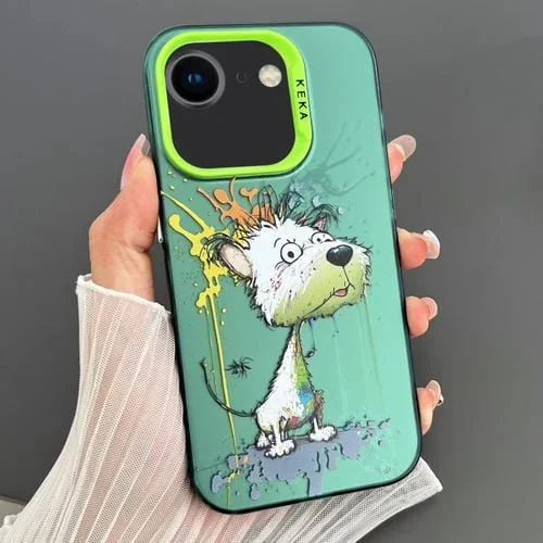 Funda para Teléfono iPhone SE 2022/2020/8/7 Imd Animal Graffiti TPU + PC Doble Cara (Perro Verde Blanco Derretido)