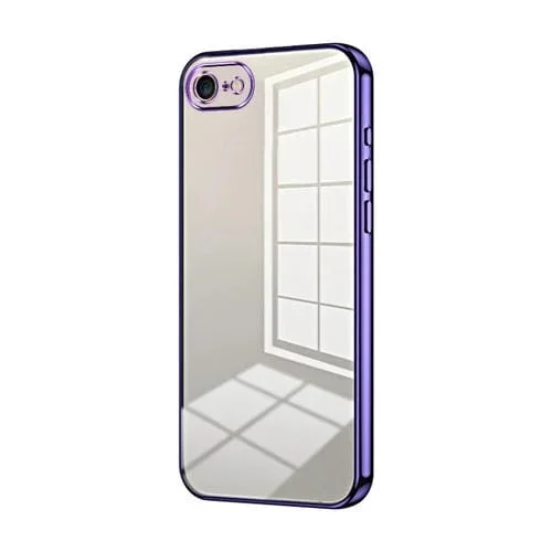 Funda para Teléfono iPhone SE 2022/2020/8/7 Orificio Fino Revestimiento Transparente (Púrpura)