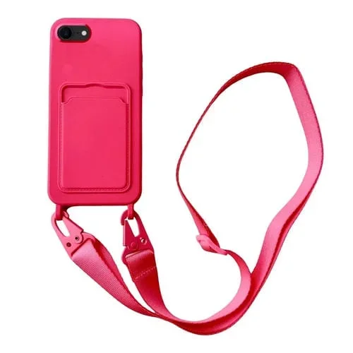 Funda para Teléfono iPhone SE 2022/2020 Silicona Líquida Ranura Tarjeta Cordón (Rojo Rosa)