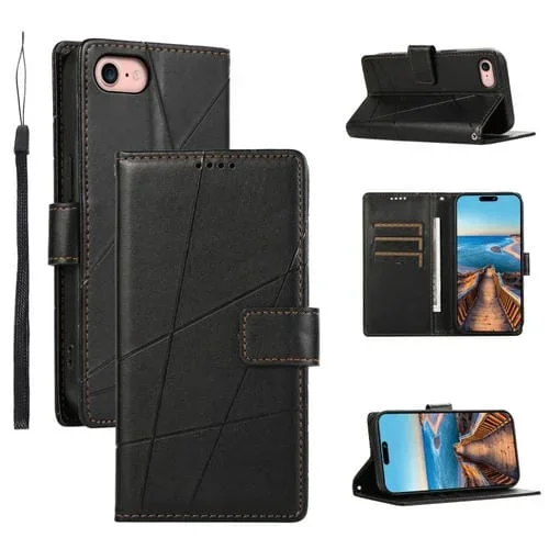 Funda para Teléfono iPhone SE 2022/SE 2020 con Línea en Relieve Textura Cuero PU (Negro)