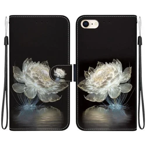 Funda para Teléfono iPhone SE 2022 SE 2020 Cuero Dibujo Coloreado Textura Cristal (Peonía de Cristal)