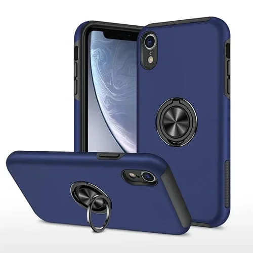 Funda para Teléfono iPhone Xr Anillo Magnético Kickstand a Prueba de Golpes (Azul)