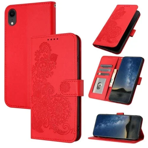 Funda para Teléfono iPhone Xr Datura Flower Cuero con Tapa en Relieve (Rojo)