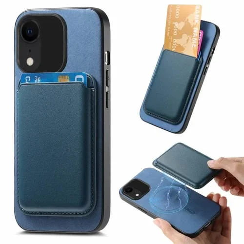 Funda para Teléfono iPhone Xr Retro Magsafe Card Bag PU con Contraportada (Azul)