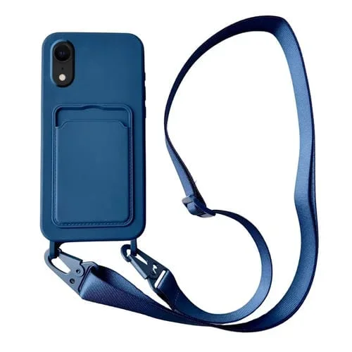 Funda para Teléfono iPhone Xr Silicona Líquida con Ranura para Tarjeta y Cordón (Azul Real)