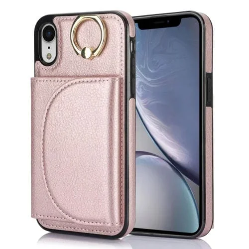 Funda para Teléfono iPhone Xr Ym006 con Soporte para Anillo y Tarjeta (Oro Rosa)