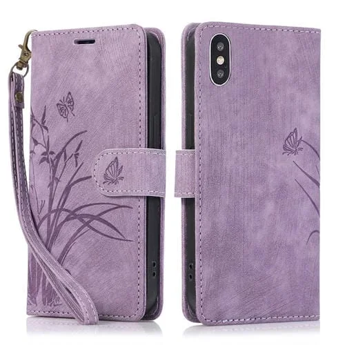 Funda para Teléfono iPhone Xs Max Cuero con Relieve Mariposa Orquídea (Púrpura)