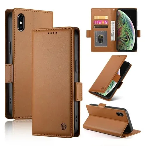 Funda para Teléfono iPhone Xs Max Cuero Esmerilado Magnético con Hebilla Lateral (Marrón)