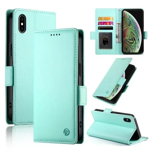 Funda para Teléfono iPhone Xs Max Cuero Esmerilado Magnético con Hebilla Lateral (Verde Menta)