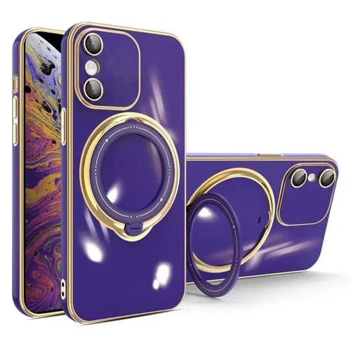 Funda para Teléfono iPhone Xs Max Galvanoplastia Multifunción Magsafe con Soporte (Púrpura Oscuro)