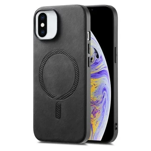 Funda para Teléfono iPhone Xs Max Retro Magsafe PU con Contraportada (Negro)