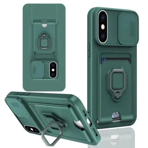 Funda para Teléfono iPhone Xs Max Sliding Camshield con Tarjetero Magnético (Verde Noche Oscuro)