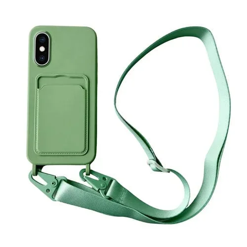 Funda para Teléfono iPhone Xs / X Silicona Líquida Ranura para Tarjeta y Cordón (Verde Matcha)