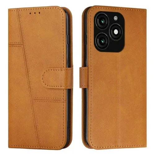 Funda para Teléfono Itel A70 Cuero con Hebilla Textura Becerro Costura (Amarillo)