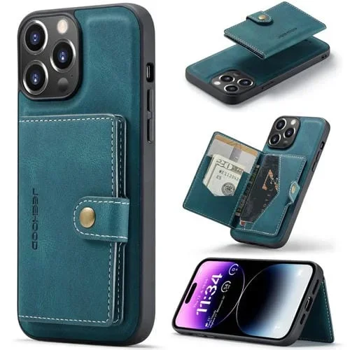 Funda para Teléfono Jeehood iPhone 15 Pro Max Cuero Desmontable Magnética Retro (Azul)