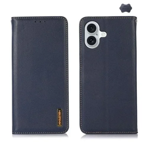 Funda para Teléfono Khazneh Nappa para iPhone 16 Plus Cuero de Vaca con Capa Superior (Azul)