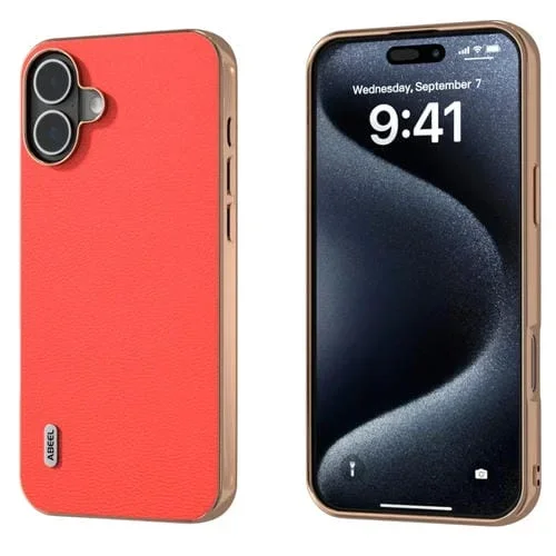 Funda para Teléfono Luolai Cuero Genuino Marco Galvanizado Abeel iPhone 16 Plus (Rojo)