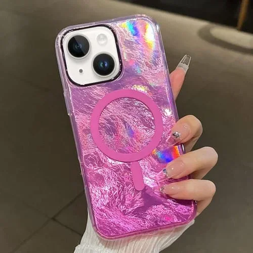 Funda para teléfono Magsafe con textura de glaciar enchapada en degradado para iPhone 13 (Rosa)