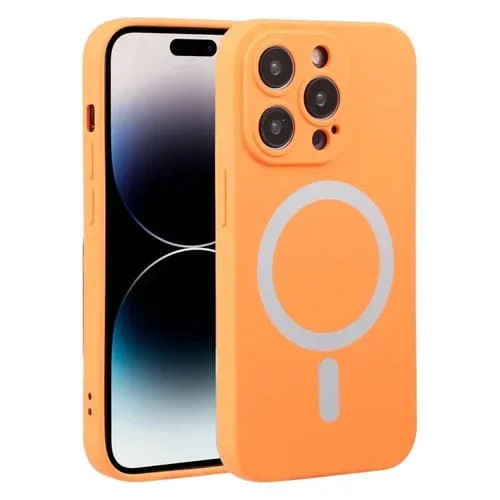 Funda para Teléfono Magsafe de Silicona Líquida iPhone 15 Pro Max (Naranja)