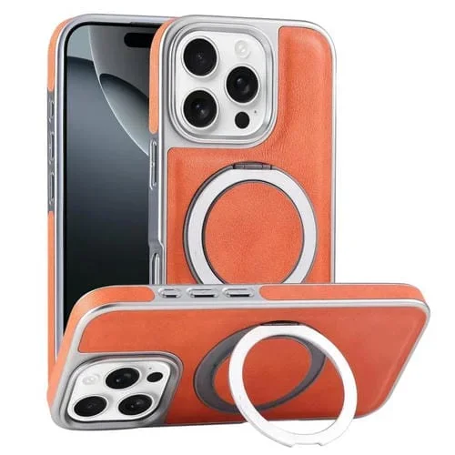 Funda para Teléfono Magsafe Giratorio Cuero Granulado iPhone 16 Pro Max (Naranja)