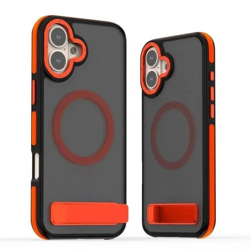 Funda para Teléfono Magsafe iPhone 16 Soporte Tacto de Piel Dos Colores (Naranja)